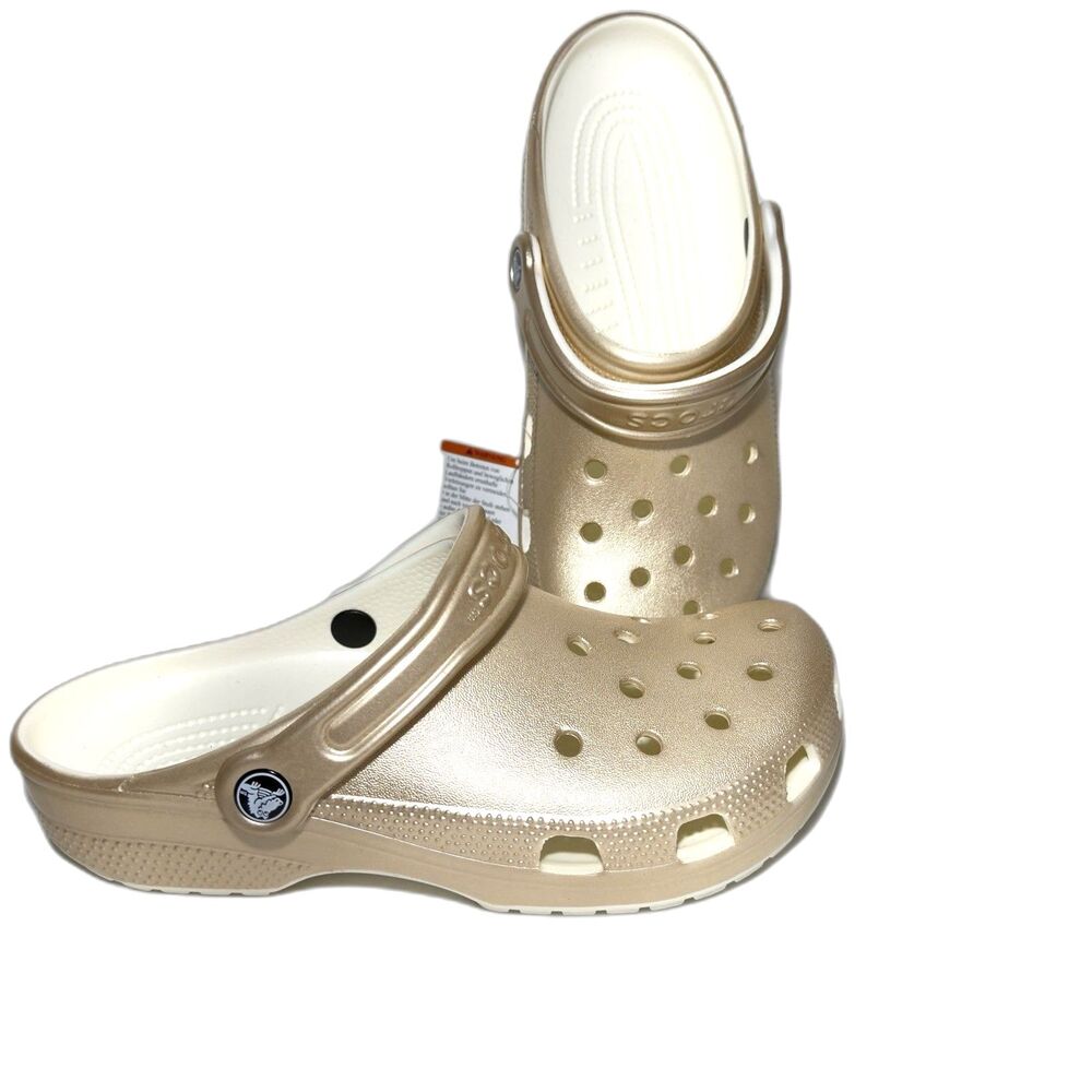 Crocs Classic Metallic Glitter Clog Champagne Gold Unisex M7 W9 NWT